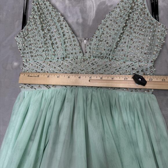 Speechless Dress Womens Size 5 Light Green Beaded Formal Gown Prom Maxi Tulle - Picture 14 of 15
